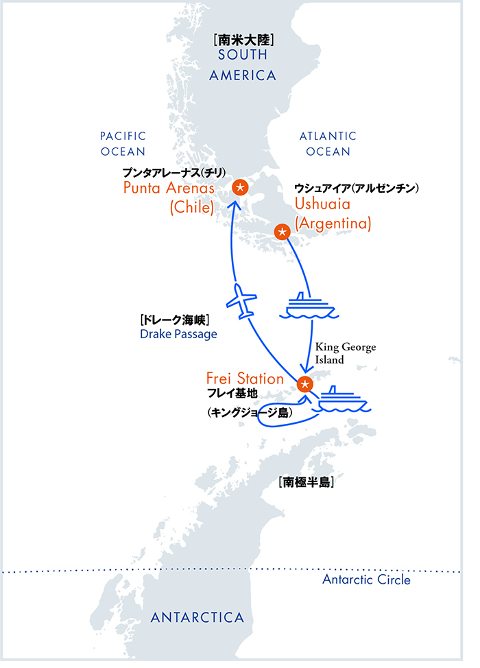南極フライ＆クルーズ(Ⅲ)サウスシェットランド諸島6・7日間ルートマップ