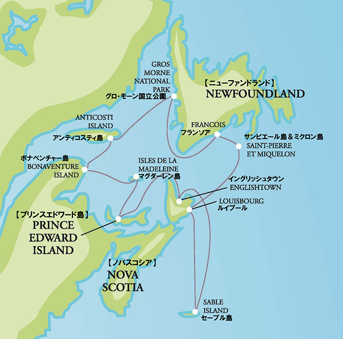 カナダ　マリタイム冒険11日間ルート地図