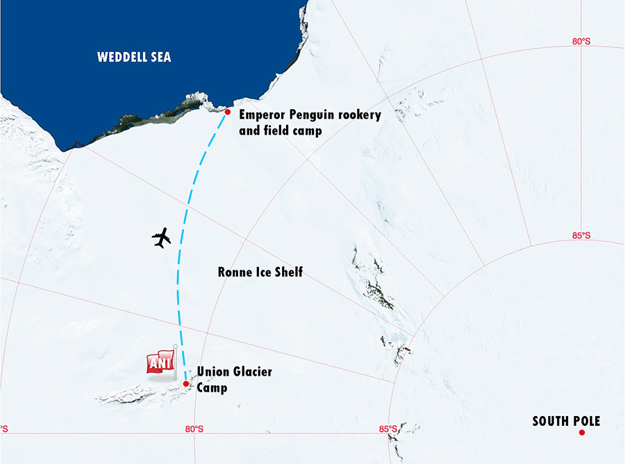 航空機で行く南極大陸・皇帝ペンギン＆皆既日食ツアー地図